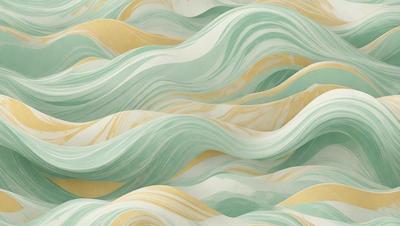 The primary subject of the image is a large, colorful wave pattern. The setting is a white and green background, which adds to the visual style. The wave pattern is a digital art piece, creating a vibrant and dynamic atmosphere. The dominant colors are white, green, and yellow, which contribute to the overall mood of the image.