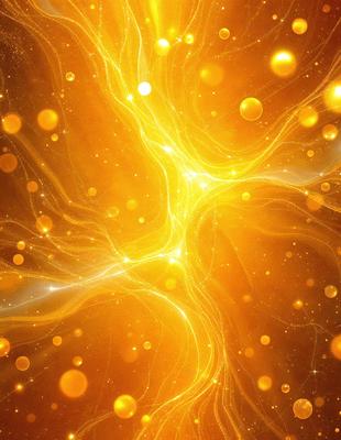 The primary subject of the image is a bright, colorful, and swirling pattern of yellow and orange lights. The setting is a dark background, which contrasts with the vibrant colors of the lights. The visual style appears to be a digital art or illustration, as the lights are depicted in a swirling and dynamic manner. The dominant colors are yellow and orange, creating a warm and lively atmosphere.