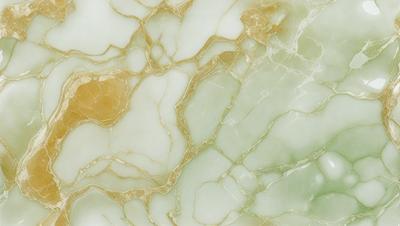 The primary subject of the image is a marble wall with a green and white color scheme. The setting is a room with a white marble floor. The visual style is a close-up of the marble wall, showcasing its intricate patterns and textures. The colors and mood of the image are serene and elegant, with the green and white marble creating a calming atmosphere.