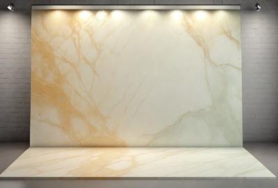 The primary subject of the image is a large, white marble wall. The setting is a room with a white floor, and the visual style is a photo. The colors and mood of the image are predominantly white, giving it a clean and minimalist appearance.