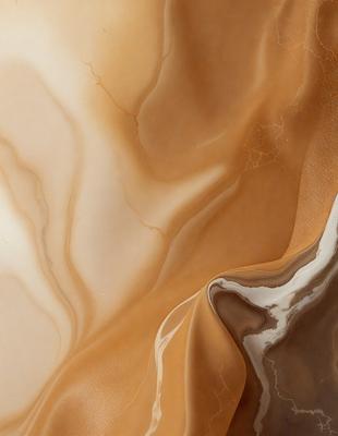 The primary subject of the image is a close-up of a brown and white marbled surface, which appears to be a piece of art or a decorative item. The setting is a room with a wall, and the visual style is a combination of a photo and a drawing. The colors and mood of the image are warm and inviting, with the brown and white marbled surface creating a sense of depth and texture.