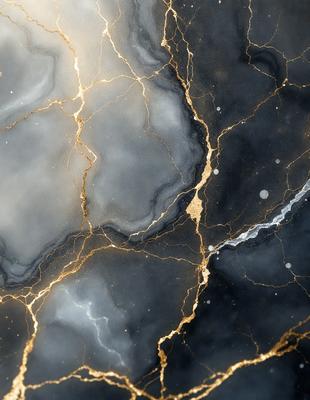 The primary subject of the image is a close-up of a marble countertop with gold veins running through it. The setting is a kitchen, and the visual style is a photo. The countertop has a black and gold color scheme, giving it a luxurious and elegant appearance.