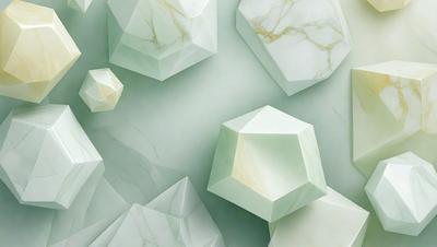 The primary subject of the image is a collection of white geometric shapes, possibly cubes or triangles, arranged on a white background. The visual style appears to be a combination of photo and digital art, creating a clean and modern look. The colors and mood of the image are predominantly white, giving it a minimalist and elegant appearance.