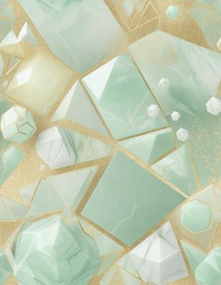 The primary subject of the image is a close-up of a green and white marble pattern. The setting is a gold background, which adds a contrasting color to the scene. The visual style is a digital art or illustration, as the marble pattern is intricately detailed and the colors are vibrant. The dominant colors are green and white, creating a serene and elegant atmosphere.