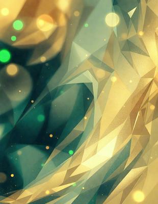 The primary subject of the image is a geometric pattern with a gold and green color scheme. The setting is a dark background, which contrasts with the bright colors of the pattern. The visual style is a digital art or illustration, showcasing the intricate design of the pattern. The colors and mood of the image are vibrant and lively, with the gold and green hues creating a sense of warmth and energy.