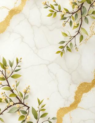 The primary subject of the image is a tree with white flowers, which is the main focus of the scene. The tree is surrounded by a white marble wall, creating a contrast between the natural elements and the man-made surface. The visual style of the image is a combination of photo and digital art, as it appears to be a close-up of the tree with a touch of digital manipulation. The colors and mood of the image are predominantly white and serene, with the flowers adding a touch of natural beauty to the