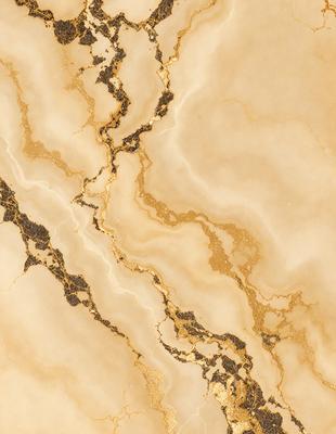 The primary subject of the image is a marble countertop with a gold-colored pattern. The setting is a kitchen, and the visual style is a close-up of the marble countertop. The colors and mood of the image are warm and luxurious, with the gold pattern adding a touch of sophistication to the marble surface.