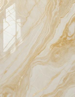The primary subject of the image is a marble tile with a gold and white color scheme. The setting is a bathroom, with the marble tile covering the floor and walls. The visual style is a close-up of the marble tile, showcasing its intricate patterns and textures. The colors and mood of the image are warm and luxurious, evoking a sense of elegance and sophistication.