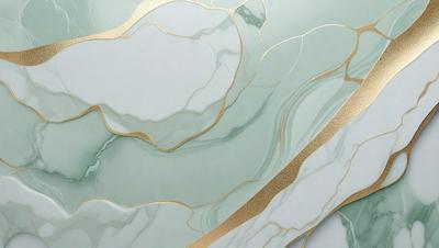 The primary subject of the image is a marble countertop with a gold-colored design. The setting is a kitchen, and the visual style is a combination of photo and digital art. The countertop features a gold-colored design, which adds a touch of luxury and sophistication to the space. The overall atmosphere is elegant and inviting.