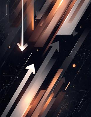 The primary subject of the image is a series of arrows pointing upwards, with a black background. The visual style appears to be a digital art or illustration, as the arrows are depicted in a stylized manner. The colors and mood of the image are predominantly dark and moody, with the arrows being the main focal point.