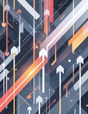 The primary subject of the image is a series of arrows, which are the main objects in the scene. The setting is a colorful, abstract background, which adds a vibrant and dynamic atmosphere to the image. The visual style is a combination of digital art and illustration, creating a unique and eye-catching design. The colors and mood of the image are predominantly orange and yellow, giving it a warm and energetic feel.