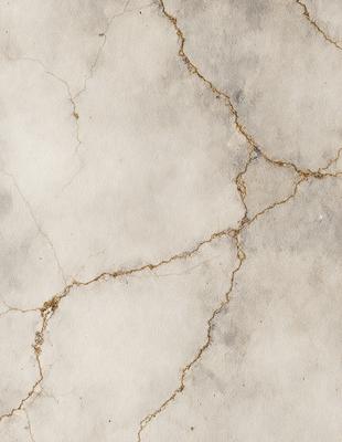 The primary subject of the image is a white marble wall with visible cracks and peeling paint. The setting is a room with a white marble floor. The visual style is a close-up of the wall, showcasing the cracks and peeling paint. The colors and mood of the image are predominantly white, with a slightly aged and worn appearance due to the cracks and peeling paint.