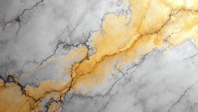 The primary subject of the image is a yellow and orange painting on a marble surface. The setting is a marble wall, and the visual style appears to be a painting or drawing. The colors and mood of the image are vibrant and lively, with the yellow and orange hues creating a warm and inviting atmosphere.