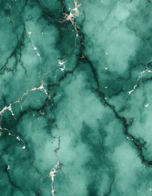 The image features a green marble wall with a pattern of white and black. The wall appears to be textured and has a unique design. The primary subject of the image is the marble wall, which serves as the main focus of the scene. The setting is indoors, likely in a room with a modern or contemporary design. The visual style of the image is a close-up of the marble wall, showcasing its intricate pattern and texture. The colors and mood of the image are predominantly green and