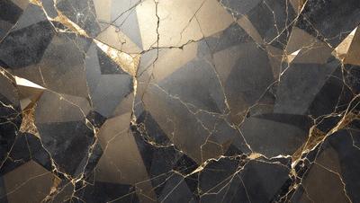 The primary subject of the image is a close-up of a marble wall with a gold and black pattern. The setting is a room with a black and gold marble wall, which serves as the background. The visual style is a combination of a photo and digital art, creating a unique and intricate pattern on the wall. The colors and mood of the image are predominantly black and gold, giving it a luxurious and elegant appearance.