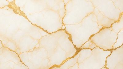 The primary subject of the image is a marble surface with gold accents. The setting is a white marble wall, and the visual style is a close-up of the marble surface. The colors and mood of the image are predominantly white and gold, giving it a luxurious and elegant appearance.