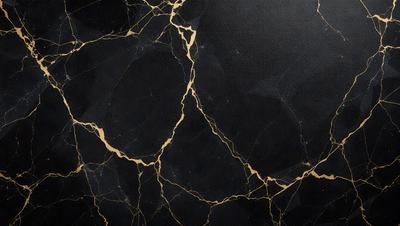 The primary subject of the image is a close-up of a black and gold marble wall. The setting is a dark room, and the visual style is a black and white photo. The dominant colors are black and gold, creating a rich and luxurious atmosphere.