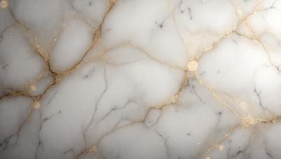 The primary subject of the image is a marble surface with gold accents. The setting is a marble countertop, and the visual style is a close-up of the marble surface. The colors and mood of the image are predominantly white and gold, giving it a luxurious and elegant appearance.