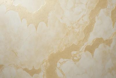 The primary subject of the image is a wall with a gold-colored marble design. The setting is a room with a white background, which contrasts with the gold-colored marble. The visual style is a close-up of the marble design, showcasing the intricate details of the pattern. The colors and mood of the image are warm and luxurious, evoking a sense of sophistication and elegance.