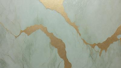 The primary subject of the image is a marble wall with a gold-colored design. The setting is a room with a white background. The visual style is a combination of a photo and digital art, creating a unique and intricate pattern. The dominant colors are gold and white, giving the wall a luxurious and elegant appearance.