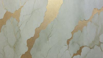 The primary subject of the image is a marble wall with a gold-colored design. The setting is a room with a marble surface, and the visual style is a combination of a photo and digital art. The colors and mood of the image are warm and elegant, with the gold and marble creating a luxurious and sophisticated atmosphere.