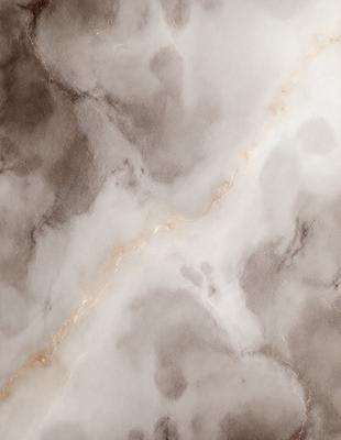 The primary subject of the image is a marble-like surface with a pattern of white and brown streaks. The setting is a room with a white wall, and the visual style appears to be a combination of a photo and a drawing. The colors and mood of the image are predominantly neutral, with a touch of warmth from the brown streaks.