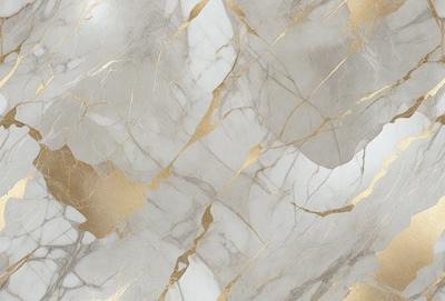 The primary subject of the image is a marble wall with a gold pattern. The setting is a room with a white marble floor. The visual style is a close-up of the marble wall, showcasing the gold pattern. The colors and mood of the image are predominantly white and gold, giving it a luxurious and elegant appearance.