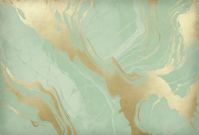 The primary subject of the image is a wall with a gold and green pattern. The setting is a room with a green and gold wallpaper. The visual style is a combination of digital art and illustration. The dominant colors are gold and green, creating a warm and inviting atmosphere.