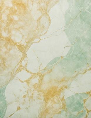The primary subject of the image is a marble wall with a gold and white color scheme. The setting is a room with a green and white marble wall, which adds a sense of luxury and sophistication to the space. The visual style of the image is a close-up of the marble wall, showcasing its intricate patterns and textures. The colors and mood of the image are warm and inviting, with the gold and white hues creating a sense of elegance and refinement.