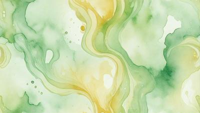The primary subject of the image is a painting of a yellow and green swirl. The setting is a white background, and the visual style is a watercolor painting. The dominant colors are yellow and green, creating a vibrant and lively atmosphere.