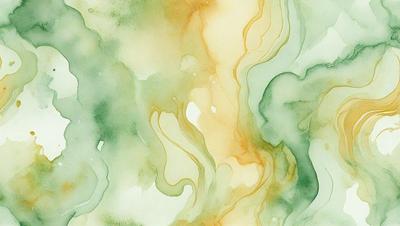 The primary subject of the image is a painting featuring a colorful, swirling design. The setting is a canvas, and the visual style is a combination of digital art and illustration. The dominant colors in the painting are green, yellow, and orange, creating a vibrant and lively atmosphere.
