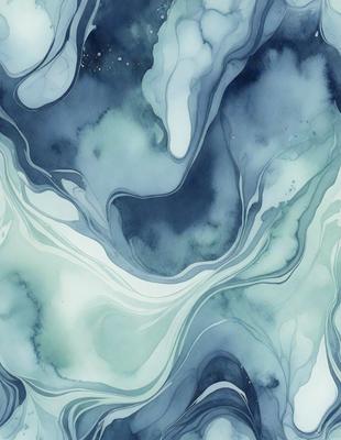 The primary subject of the image is a blue and white painting of a cloudy sky. The setting is a blue and white background, which complements the artwork. The visual style is a painting, showcasing the artist's skill in creating a realistic and captivating scene. The colors and mood of the painting are predominantly blue and white, giving it a serene and calming atmosphere.