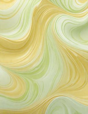 The primary subject of the image is a green and yellow swirl pattern, which appears to be a painting or a digital artwork. The setting is a wall, and the visual style is a combination of painting and digital art. The dominant colors are green and yellow, creating a vibrant and lively atmosphere.