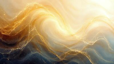 The primary subject of the image is a wave, which is the main object, scene, or focus of the image. The wave is set against a backdrop of a blue sky, creating a contrast between the wave and the sky. The visual style of the image is digital art, as it appears to be a digital painting or illustration. The dominant colors in the image are blue and yellow, giving the scene a vibrant and lively atmosphere.