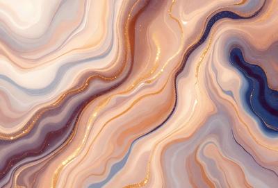 The primary subject of the image is a close-up of a marble surface with a gold-like pattern. The setting is a natural environment, possibly a rock formation. The visual style is a combination of a photo and digital art, creating a unique and intricate design. The colors and mood of the image are warm and inviting, with the gold pattern adding a touch of luxury and sophistication.