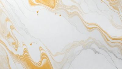 The primary subject of the image is a marble countertop with a gold-colored pattern. The setting is a kitchen, and the visual style is a combination of photo and digital art. The dominant colors are gold and white, creating a luxurious and elegant atmosphere.