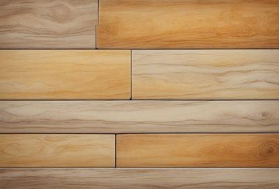 The primary subject of the image is a wooden floor with a patterned design. The setting is a room with a wooden wall, and the visual style is a close-up of the wooden floor. The colors and mood of the image are warm and natural, with the wooden floor being the main focus.