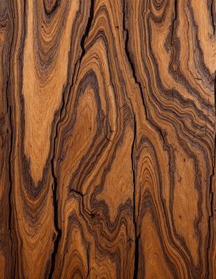 The primary subject of the image is a wooden surface with a unique and intricate pattern. The setting is a close-up view of the wooden surface, showcasing the detailed texture and design. The visual style is a close-up of the wooden surface, which gives a sense of depth and complexity to the pattern. The colors and mood of the image are predominantly brown and earthy tones, which create a warm and natural atmosphere.