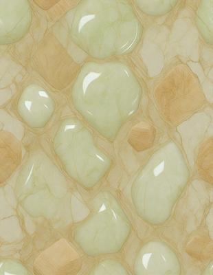 The primary subject of the image is a patterned wall with a combination of green and brown tiles. The setting is a room with a brown and tan color scheme. The visual style is a close-up of the tiled wall, showcasing the intricate design of the tiles. The colors and mood of the image are warm and inviting, with the green and brown tiles creating a cozy atmosphere.
