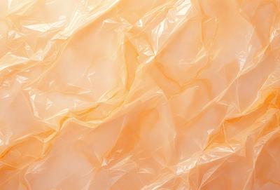 The primary subject of the image is a close-up of a piece of plastic, possibly a plastic bag or a plastic sheet. The setting is a pink background, which adds a warm and vibrant tone to the scene. The visual style appears to be a close-up of the plastic, possibly a photo or a digital artwork. The colors and mood of the image are predominantly pink, creating a soft and inviting atmosphere.
