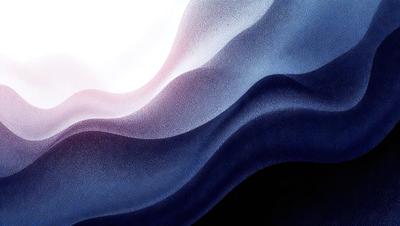 The primary subject of the image is a blue and white ocean wave. The setting is a blue sky, and the visual style is a digital art or illustration. The dominant colors are blue and white, creating a calm and serene atmosphere.