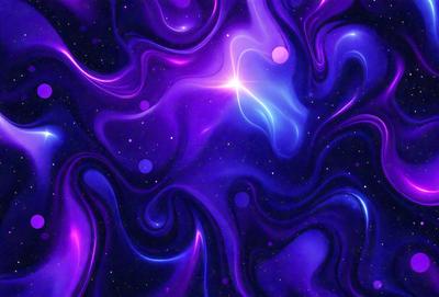 The primary subject of the image is a purple and blue space background with a bright star in the center. The setting is a purple and blue space, and the visual style is a digital art or illustration. The dominant colors and overall atmosphere are purple and blue, creating a sense of depth and space.