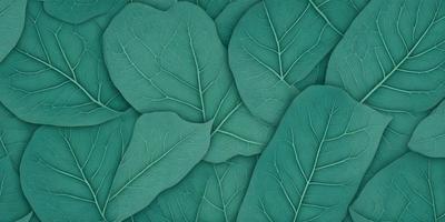 The image features a large green leaf, which is the primary subject. The leaf is prominently displayed in the foreground, covering a significant portion of the image. The setting is a leaf-filled background, which adds to the overall atmosphere of the image. The visual style is a close-up of the leaf, showcasing its intricate details. The colors and mood of the image are predominantly green, creating a serene and natural ambiance.