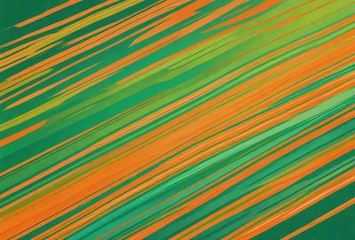 The primary subject of the image is a colorful, abstract design featuring a mix of green, orange, and yellow colors. The setting is a wall, and the visual style appears to be a combination of digital art and illustration. The dominant colors and overall atmosphere of the image are vibrant, lively, and energetic.