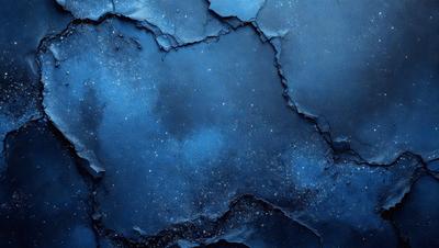 The primary subject of the image is a blue background with a starry sky. The setting is a dark, star-filled sky, and the visual style is a painting or drawing. The colors and mood are predominantly dark and moody, with the blue background and the starry sky creating a sense of depth and mystery.