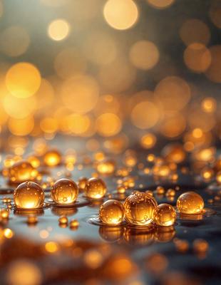 The primary subject of the image is a close-up of a raindrop, which is captured in a macro shot. The setting is a rainy day, and the visual style is a photo. The colors and mood of the image are predominantly orange, creating a warm and inviting atmosphere.
