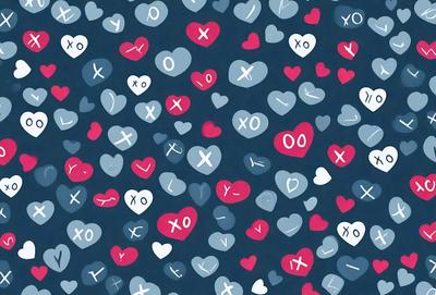 The primary subject of the image is a pattern of hearts, which are scattered across a blue background. The hearts come in various sizes and are arranged in a visually appealing manner. The setting appears to be a digital art or illustration, as the hearts are depicted in a consistent and organized manner. The overall atmosphere of the image is cheerful and romantic, with the hearts symbolizing love and affection.