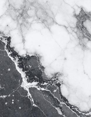 The primary subject of the image is a marble surface with a white and black pattern. The setting is a rocky surface, possibly a marble countertop or a wall. The visual style is a close-up of the marble surface, showcasing its unique texture and pattern. The colors and mood of the image are predominantly black and white, giving it a classic and elegant appearance.