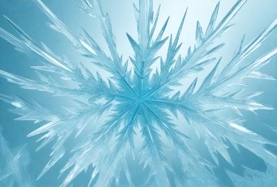 The primary subject of the image is a large, blue, snowflake-shaped ornament. The setting is a blue background, which creates a striking contrast with the ornament. The visual style is a close-up of the ornament, showcasing its intricate details. The colors and mood of the image are predominantly blue, giving it a cool and serene atmosphere.