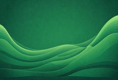 The primary subject of the image is a green, wavy, and flowing background. The setting is a large, open space with a green background. The visual style is a digital art or illustration, creating a sense of depth and movement. The colors and mood are predominantly green, giving the image a calm and serene atmosphere.
